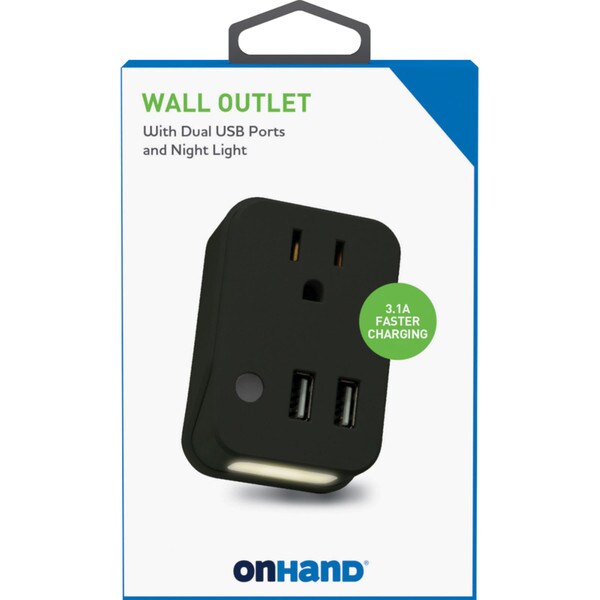 OnHand Wall Outlet - Black 3.1A 2-Port BP